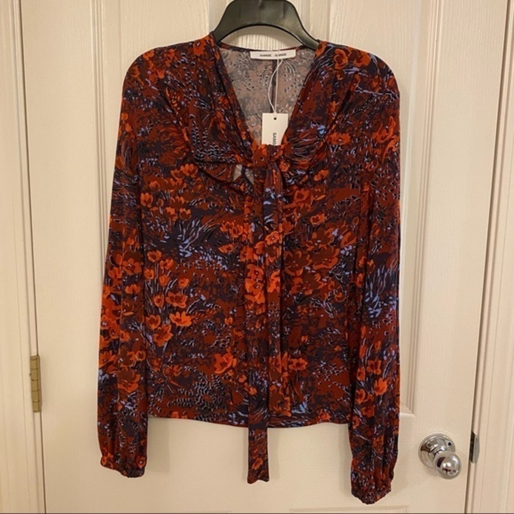 samsoe and samsoe Oline Long Sleeve Jersey Tie T-shirt in Fired Crepitus Size S - Picture 7 of 15
